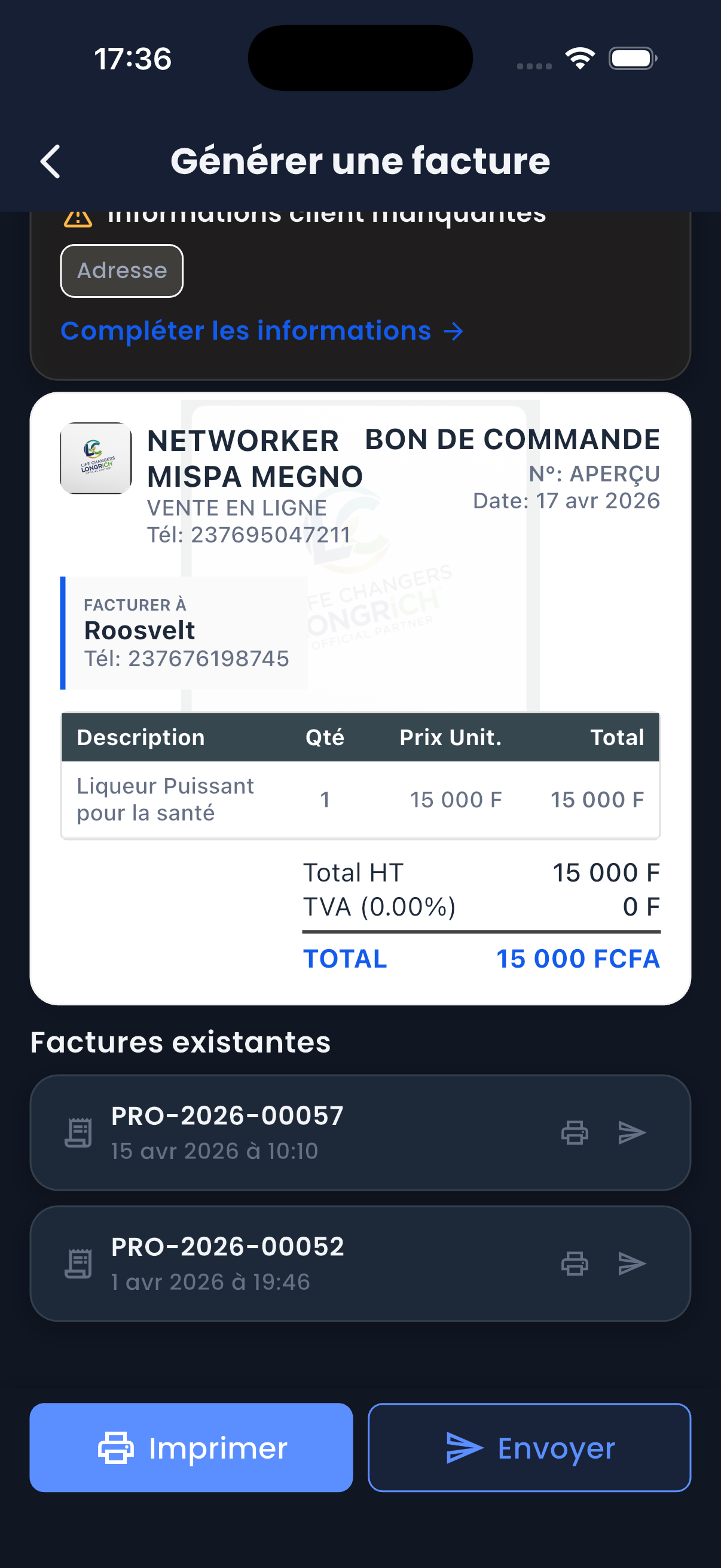 Facture PDF Next Sales